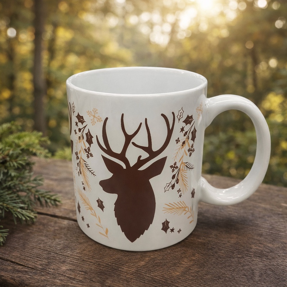 Source Unknown White and Brown Deer Mug